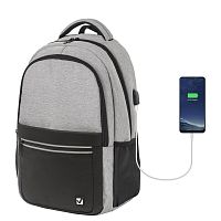 Рюкзак BRAUBERG Detroit, 46х30х16 см, универсальный, с отделением для ноутбука, USB-порт, серый