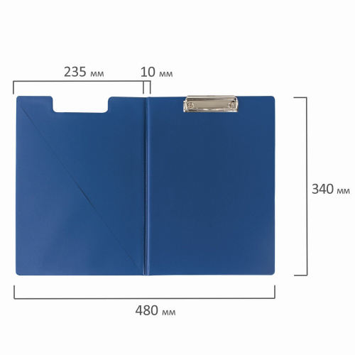 Папка-планшет ОФИСМАГ, А4, с прижимом и крышкой, синяя фото 7