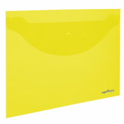 Папка-конверт с кнопкой ЮНЛАНДИЯ, А4, до 100 листов, 0,18 мм, прозрачная, желтая
