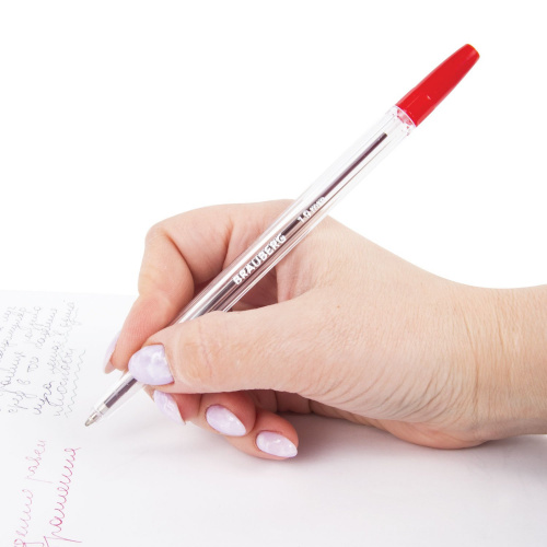 Ручка шариковая BRAUBERG "Line", корпус прозрачный, линия письма 0,5 мм, красная фото 4