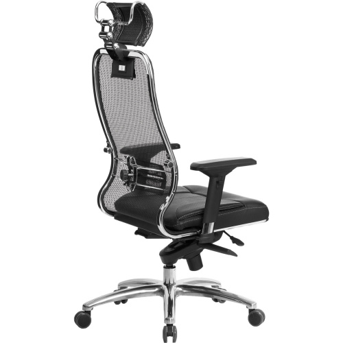 Кресло офисное МЕТТА "SAMURAI" SL-3.04, с подголовником, сверхпрочная ткань-сетка/кожа, черное фото 7