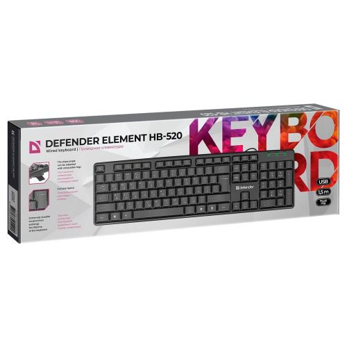 Клавиатура проводная DEFENDER Element HB-520, USB, 104 клавиши, 3 доп. клавиши, черная фото 7