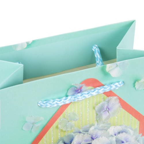 Пакет подарочный 11,4x6,4x14,6 см ЗОЛОТАЯ СКАЗКА "Summer Flowers", глиттер, голубой фото 4