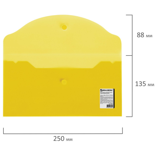 Папка-конверт с кнопкой BRAUBERG, 250х135 мм, прозрачная, желтая фото 3