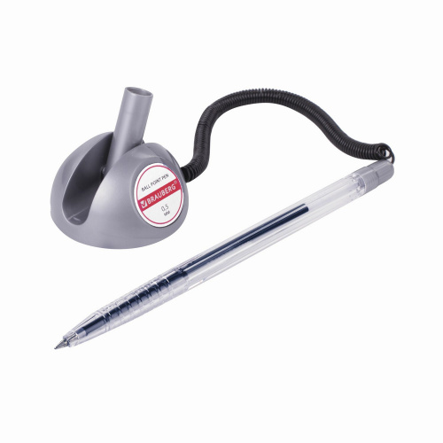 Ручка шариковая настольная BRAUBERG "Counter Pen", пружинка, корпус серебристый, 0,5 мм, синяя фото 10