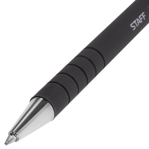 Ручка шариковая STAFF "EVERYDAY", корпус прорезиненный черный, узел 0,7 мм, черная фото 6