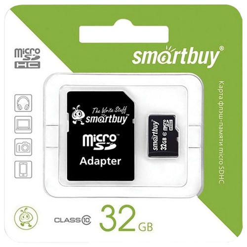 Карта памяти SMARTBUY, micro SDHC, 32 GB, 10 Мб/сек., с адаптером фото 2