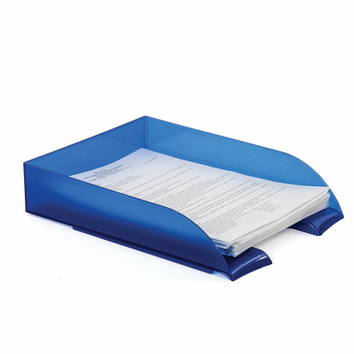 Лоток горизонтальный для бумаг BRAUBERG "Office style", 320х245х65 мм, тонированный синий фото 3