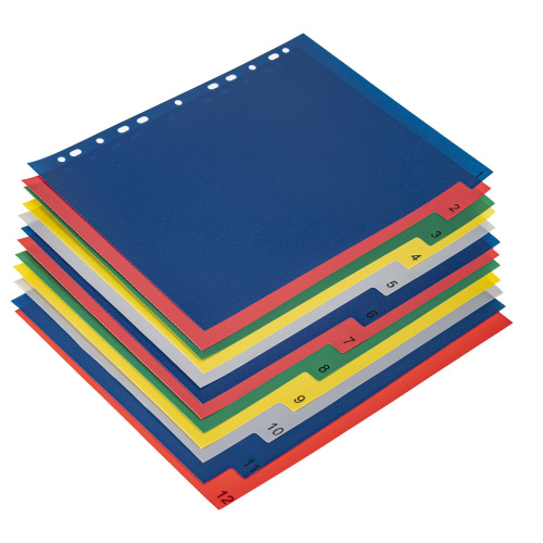 Разделитель пластиковый BRAUBERG, А4, 12 листов, цифровой 1-12, оглавление, цветной фото 2