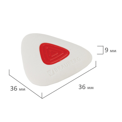 Ластик BRAUBERG "Trios PRO", 36х36х9 мм, белый, треугольный, красный пластиковый держатель фото 7