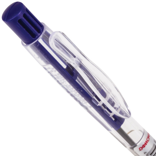 Ручка шариковая автоматическая с грипом ОФИСМАГ, корпус прозрачный, линия письма 0,35 мм, синяя фото 5