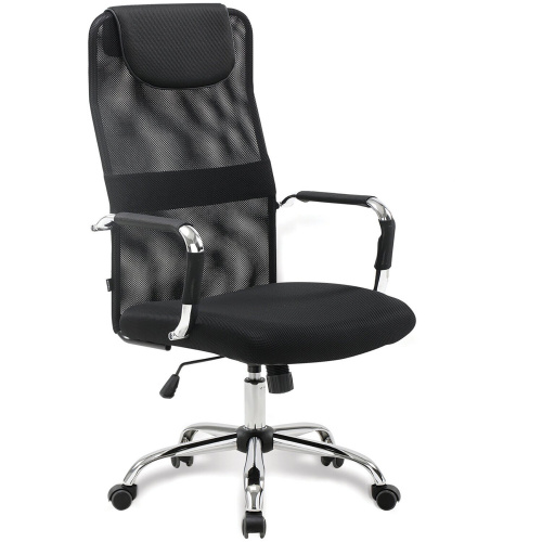 Кресло офисное BRABIX "Fit EX-514", с подголовником, хром, черное