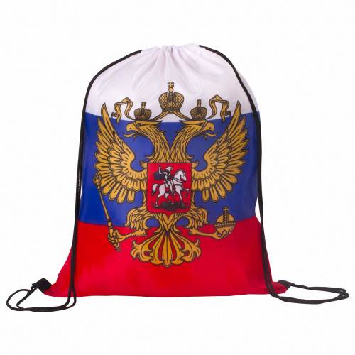 Сумка-мешок на завязках BRAUBERG "Триколор РФ", 32х42 см, с гербом РФ фото 3
