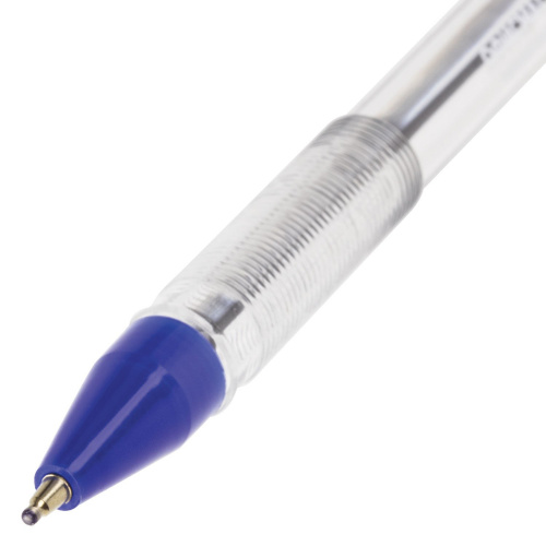 Ручка шариковая масляная ОФИСМАГ, корпус прозрачный, линия письма 0,35 мм, синяя фото 7