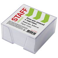 Блок для записей STAFF, в подставке прозрачной, куб 9х9х5 см, белизна 90-92%, белый