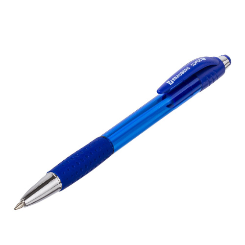Ручки шариковые автоматические с грипом BRAUBERG "SUPER", 12 штук, синие фото 8