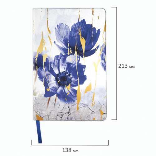 Ежедневник недатированный А5 (138х213 мм), BRAUBERG VISTA, под кожу, гибкий, 136 л., "Blue flowers" фото 6