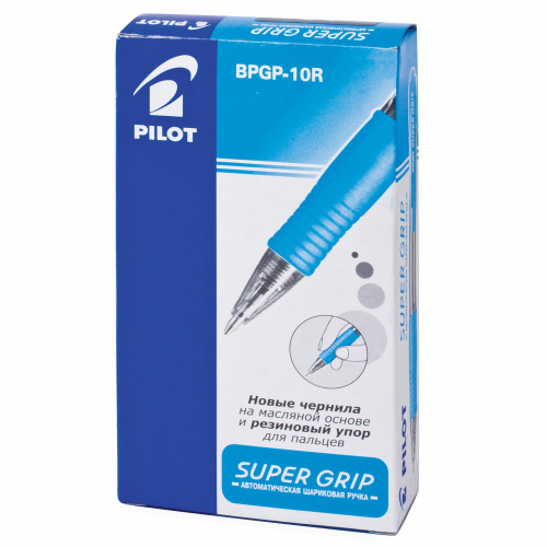 Ручка шариковая масляная автоматическая с грипом PILOT "Super Grip", линия письма 0,32 мм, синяя фото 2