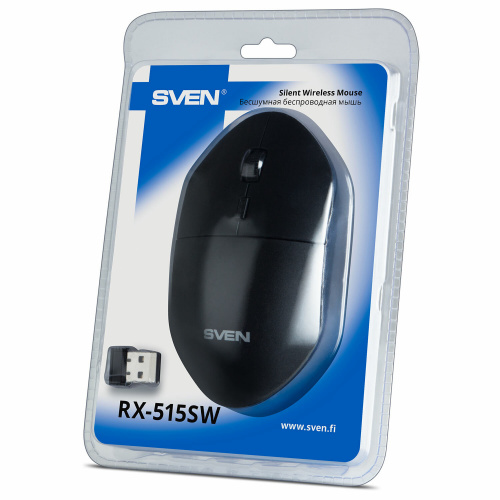 Мышь беспроводная SVEN RX-515SW, 3 кнопки + 1 колесо-кнопка, оптическая, черная, SV-01, SV-019969 фото 4