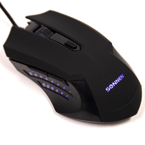 Мышь проводная игровая SONNEN I3, пластик, 6 кнопок, 800-2400 dpi, LED-подсветка, черная фото 8