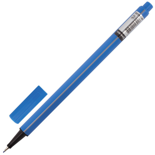 Ручка капиллярная (линер) BRAUBERG "Aero", трехгранная, металлический наконечник, голубая фото 9