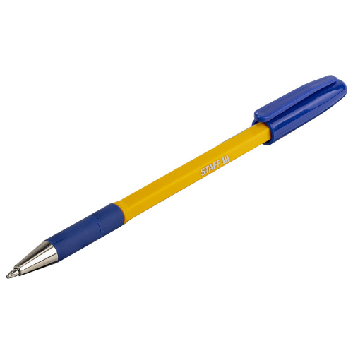 Ручка шариковая с грипом STAFF "Basic BP-14 Orange", линия письма 0,35 мм, синяя фото 9