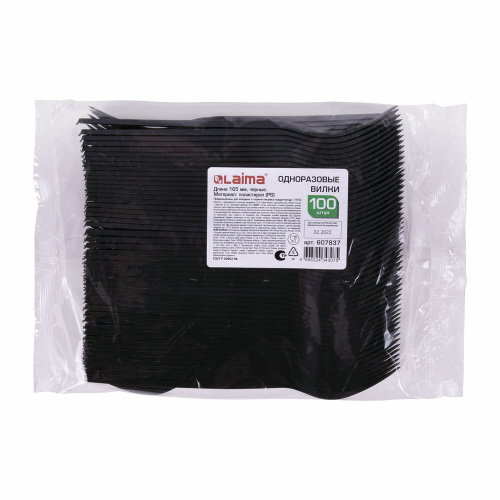 Вилка одноразовая пластиковая LAIMA СТАНДАРТ, 165 мм, 100 шт., черная фото 10
