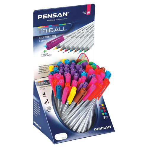Ручка шариковая масляная PENSAN "Triball Colored", яркие цвета, ассорти