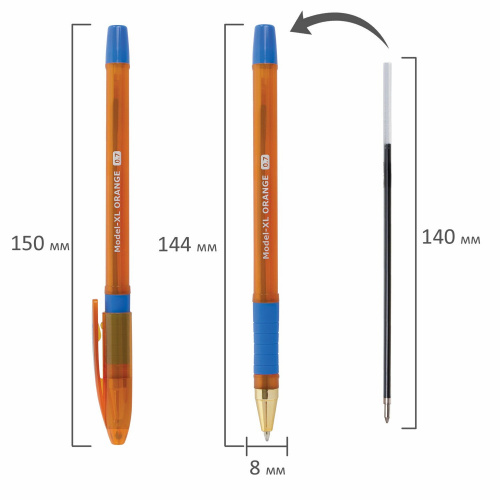 Ручка шариковая масляная с грипом BRAUBERG Model-XL ORANGE, линия 0,35 мм, синяя фото 10