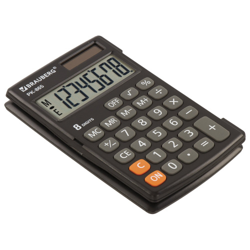 Калькулятор карманный BRAUBERG, 120x75 мм, 8 разрядов, двойное питание, черный фото 4