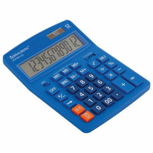 Калькулятор настольный BRAUBERG, 206x155 мм, 12 разрядов, двойное питание, синий фото 3