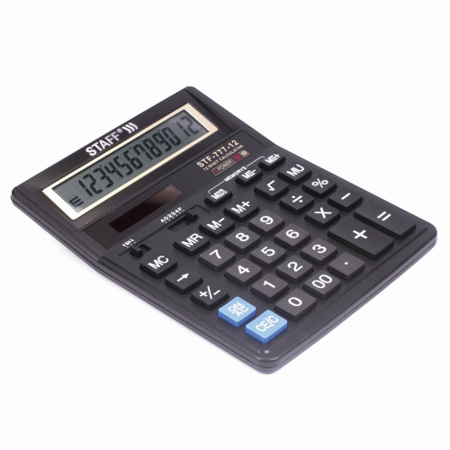 Калькулятор настольный STAFF, 12 разрядов, двойное питание, 210x165 мм, черный фото 10