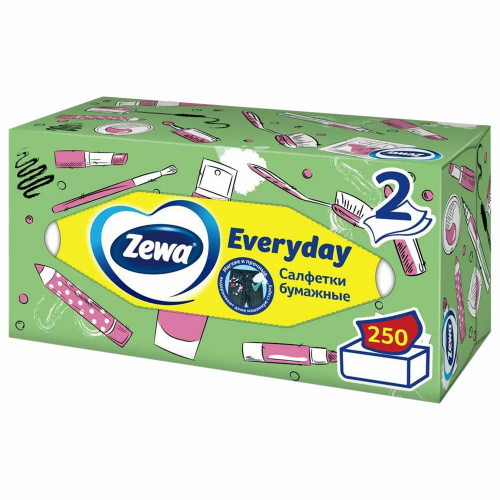 Салфетки косметические ZEWA Everyday, 2-слойные, 250 штук, в картонном коробе фото 4