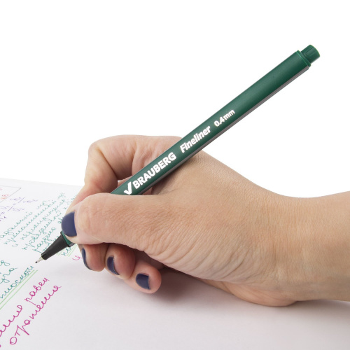 Ручка капиллярная (линер) BRAUBERG "Aero", трехгранная, линия письма 0,4 мм, темно-зеленая фото 7