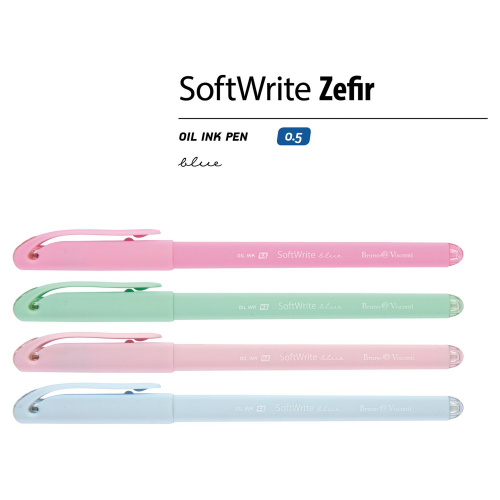 Ручка шариковая масляная BRUNO VISCONTI SoftWrite Zefir, корпус ассорти, линия письма 0,4 мм, синяя фото 4