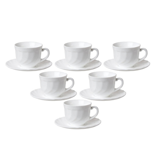 Набор чайный LUMINARC "Trianon", на 6 персон, 6 чашек объемом 220 мл и 6 блюдец, белое стекло
