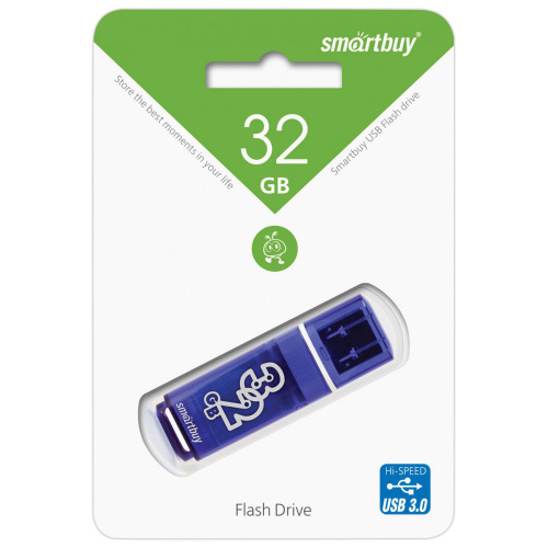 Флеш-диск SMARTBUY Glossy, 32 GB, USB 3.0, тёмно-синий фото 3