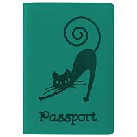 Обложка для паспорта STAFF "Кошка", мягкий полиуретан, бирюзовая