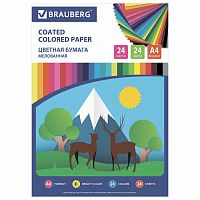 Цветная бумага BRAUBERG "Природа", А4, мелованная, 24 л., 24 цв., на скобе, 200х280 мм