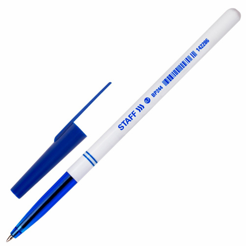 Ручка шариковая STAFF "Офисная", корпус белый, линия письма 0,35 мм, синяя