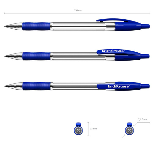 Ручка шариковая автоматическая с грипом ERICH KRAUSE "R-301 Classic", синяя, 1,0 мм, линия 0,5 мм фото 3