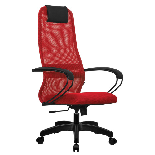 Кресло офисное МЕТТА "SU-B-8" пластик, ткань-сетка, сиденье мягкое, красное фото 9