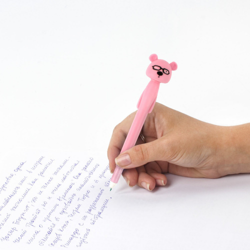 Ручка фигурная шариковая ЮНЛАНДИЯ "Мишка", ассорти, пишущий узел 0,7 мм, синяя фото 5