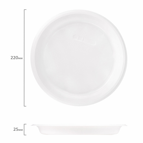 Одноразовые тарелки плоские LAIMA, 100 шт., пластик, d=220 мм, "БЮДЖЕТ", белые, ПС, холодное/горячее фото 6