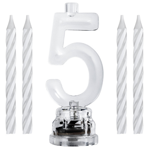 Цифра-подсвечник ЗОЛОТАЯ СКАЗКА "5", светодиодная, в наборе 4 свечи, 6 см, 1 батарейка фото 4