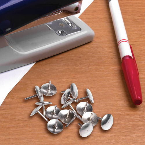 Кнопки канцелярские BRAUBERG, металлические, серебристые, 10 мм, 50 шт., в картонной коробке фото 6