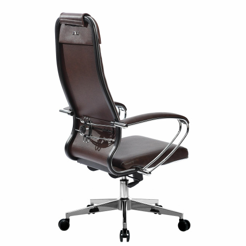Кресло офисное МЕТТА "К-29" хром, рецик. кожа, сиденье и спинка мягкие, темно-коричневое фото 2