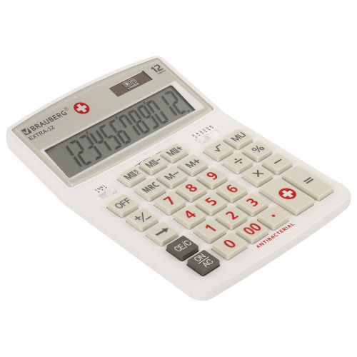 Калькулятор настольный BRAUBERG, 206x155 мм,12 разрядов, антибактериальное покрытие, белый фото 2