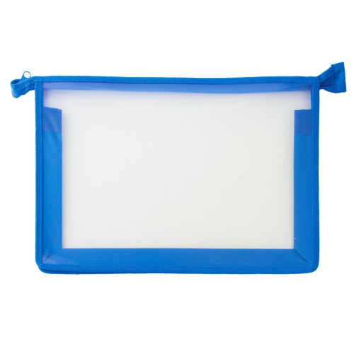 Папка для тетрадей ПИФАГОР, А4, пластик, молния сверху, прозрачная, синяя фото 5