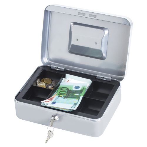 Ящик для денег, ценностей, документов, печатей BRAUBERG, 90х180х250 мм, ключевой замок, серебристый фото 9